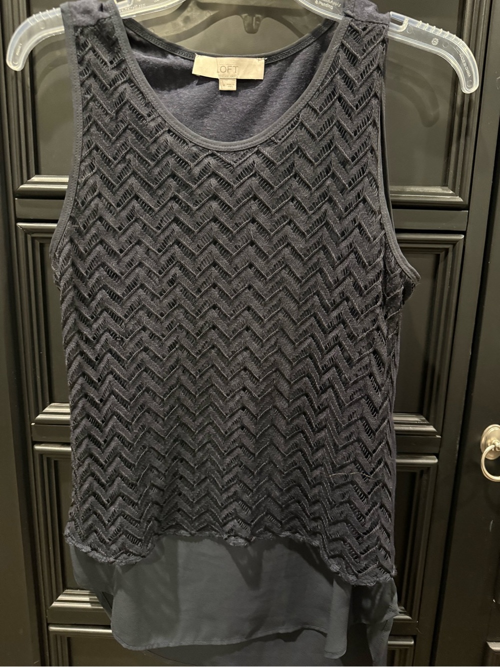 LOFT Navy Chevron Crochet Overlay Tank Top